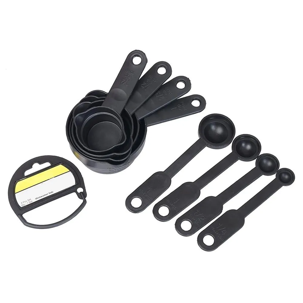 0106 Plastic Measuring Cups and Spoons (8 Pcs, Black)