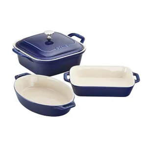 4pc Ceramic Mixed Baking Dish Set, Dark Blue