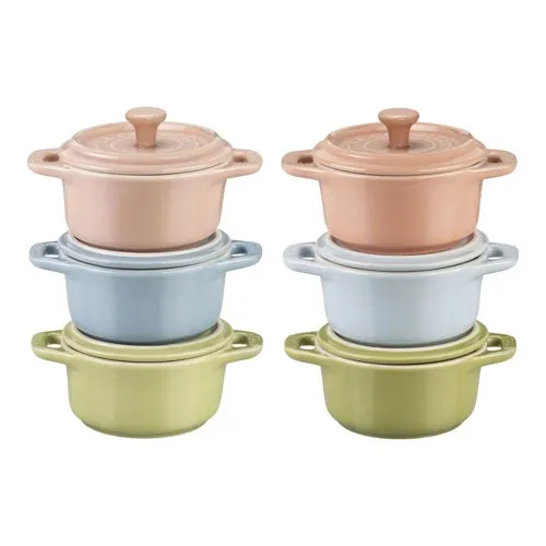 6pc Ceramic Mini Round Cocotte Set, Macaron Pastels