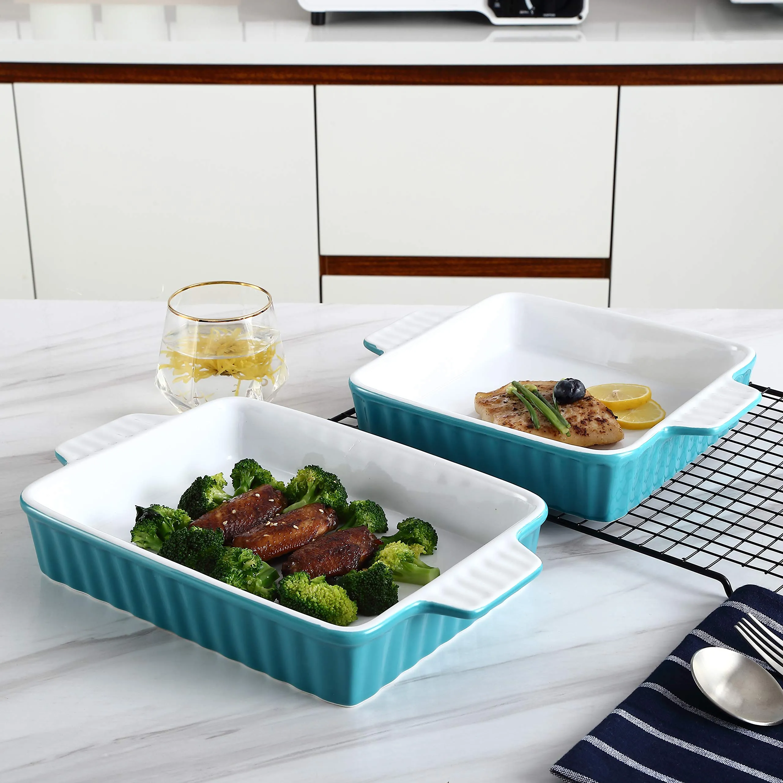 Bruntmor Set Of 2 Rectangular Bakeware Set Ceramic Baking Pan Lasagna Pans for Baking, 9.5