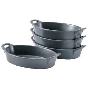 Bruntmor Set of 4 Oval Au Gratin 8"x 5" Baking Dishes, Lasagna Pan, Ceramic Bakeware Ideal