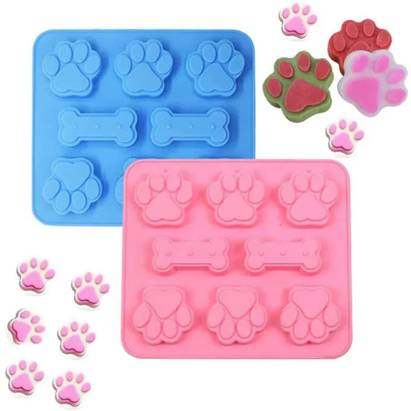 Dog Footprint Silicone Mold Cake Molds Bone Cookie Cutter Fondant 3D DIY Cat Paw Silicone Bakeware Molds Baking Accessories