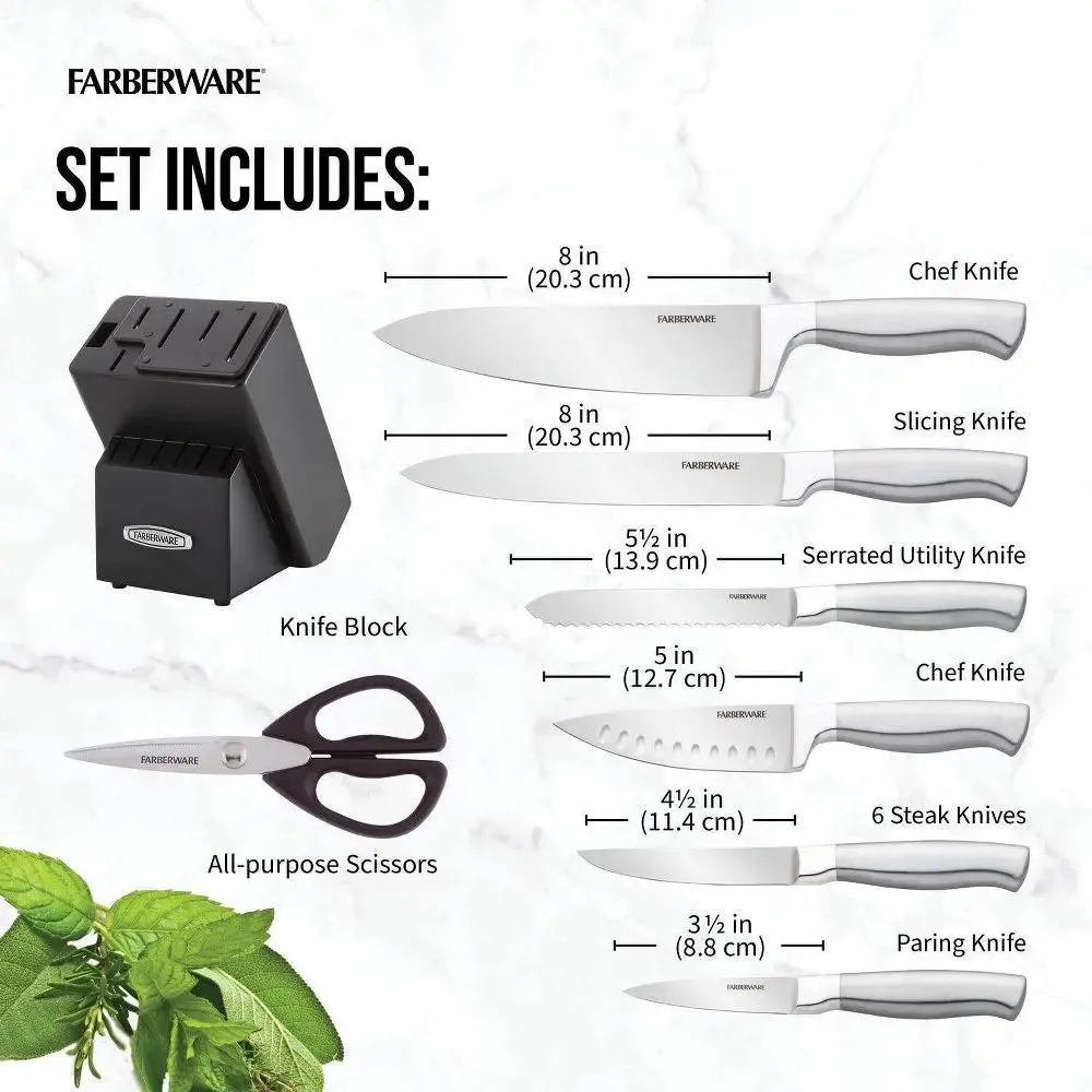 Farberware Edgekeeper 13 Piece Self Sharpening Stainless Steel Hollow Handle Knife Block Set