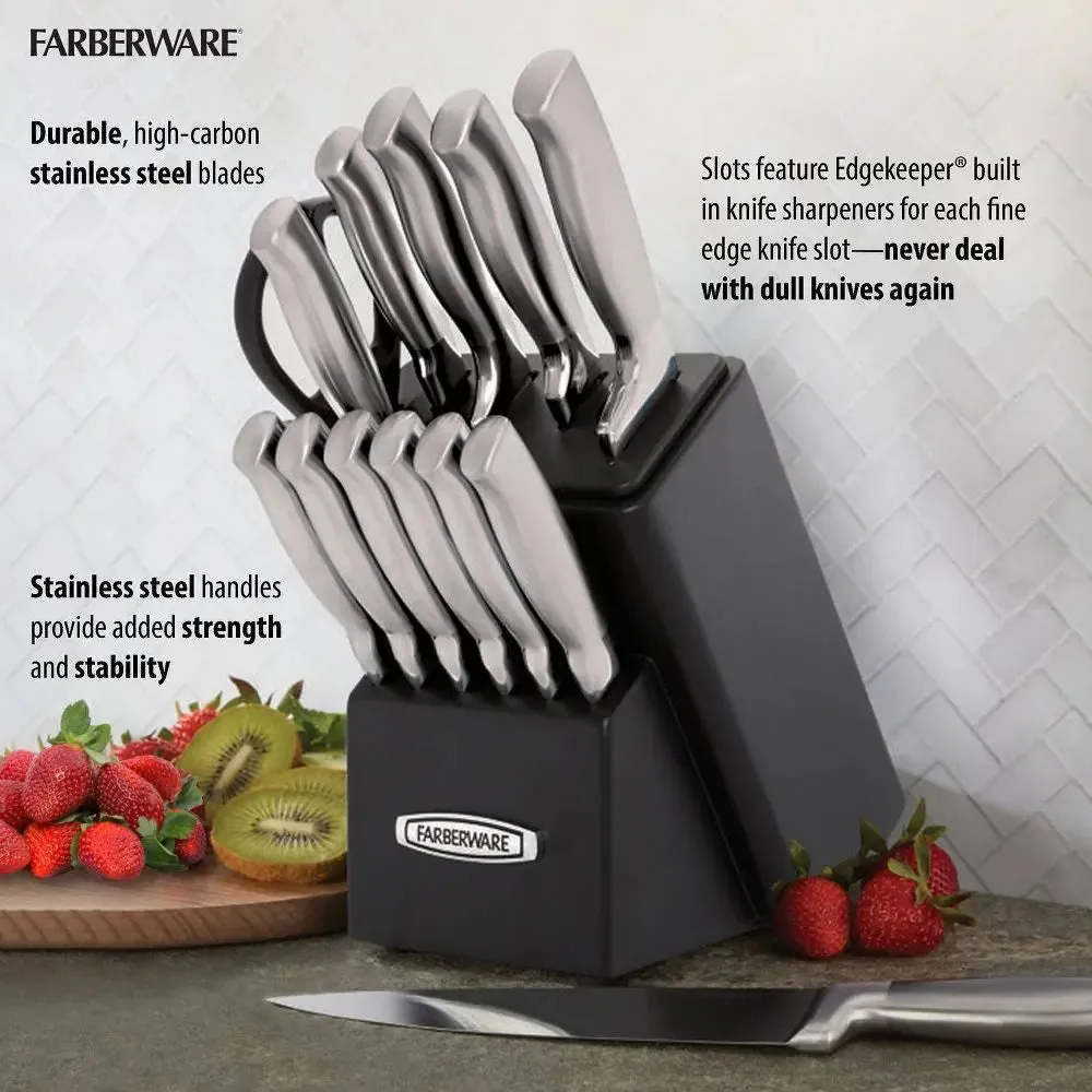 Farberware Edgekeeper 13 Piece Self Sharpening Stainless Steel Hollow Handle Knife Block Set