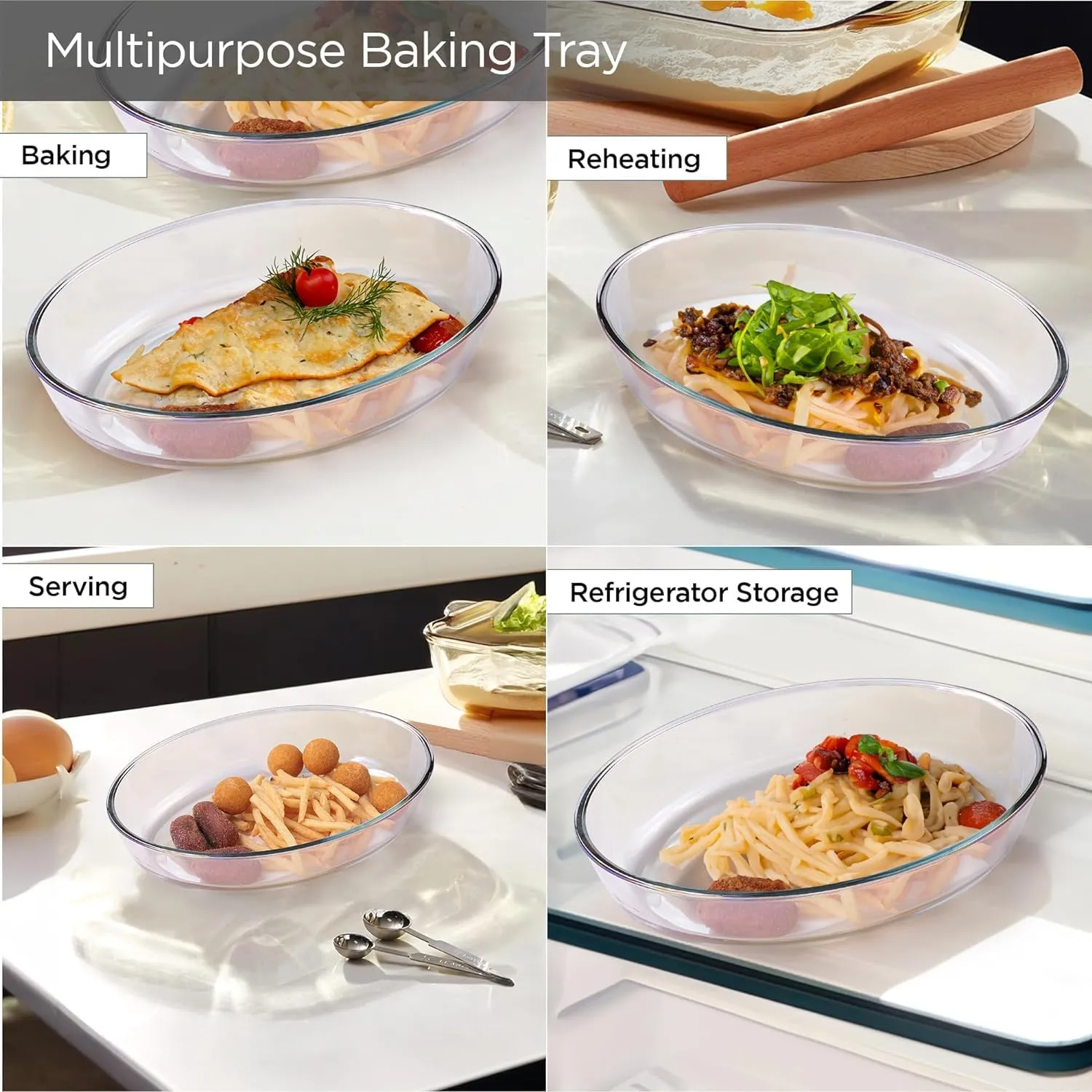 Homestic 2400 ml Borosilicate Glass Baking Tray | Transparent Microwave Oven Safe Utensils | Oval Bread Moulds for Baking | Dishwasher & Freezer Safe | Multipurpose use Serving Tray