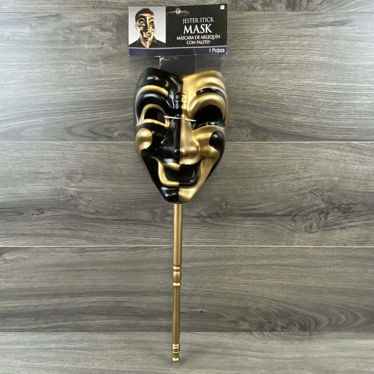 Mens Gold Jester Venetian Stick Masquerader Ball Mask