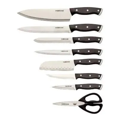 New - Farberware 14pc Triple Rivet Knife Block Set with Edgekeeper Sharpener Graphite