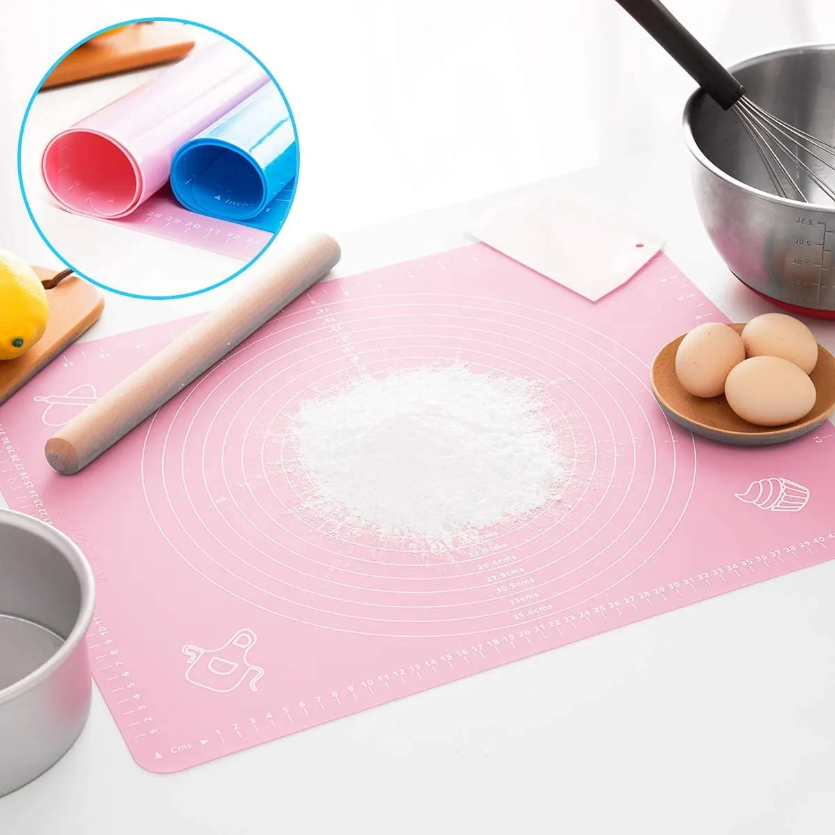 Non-Stick Silicone Baking Mat With Measurements Heat Resistant Cookie Sheet Oven Liner (Multi color) 40x50 cm