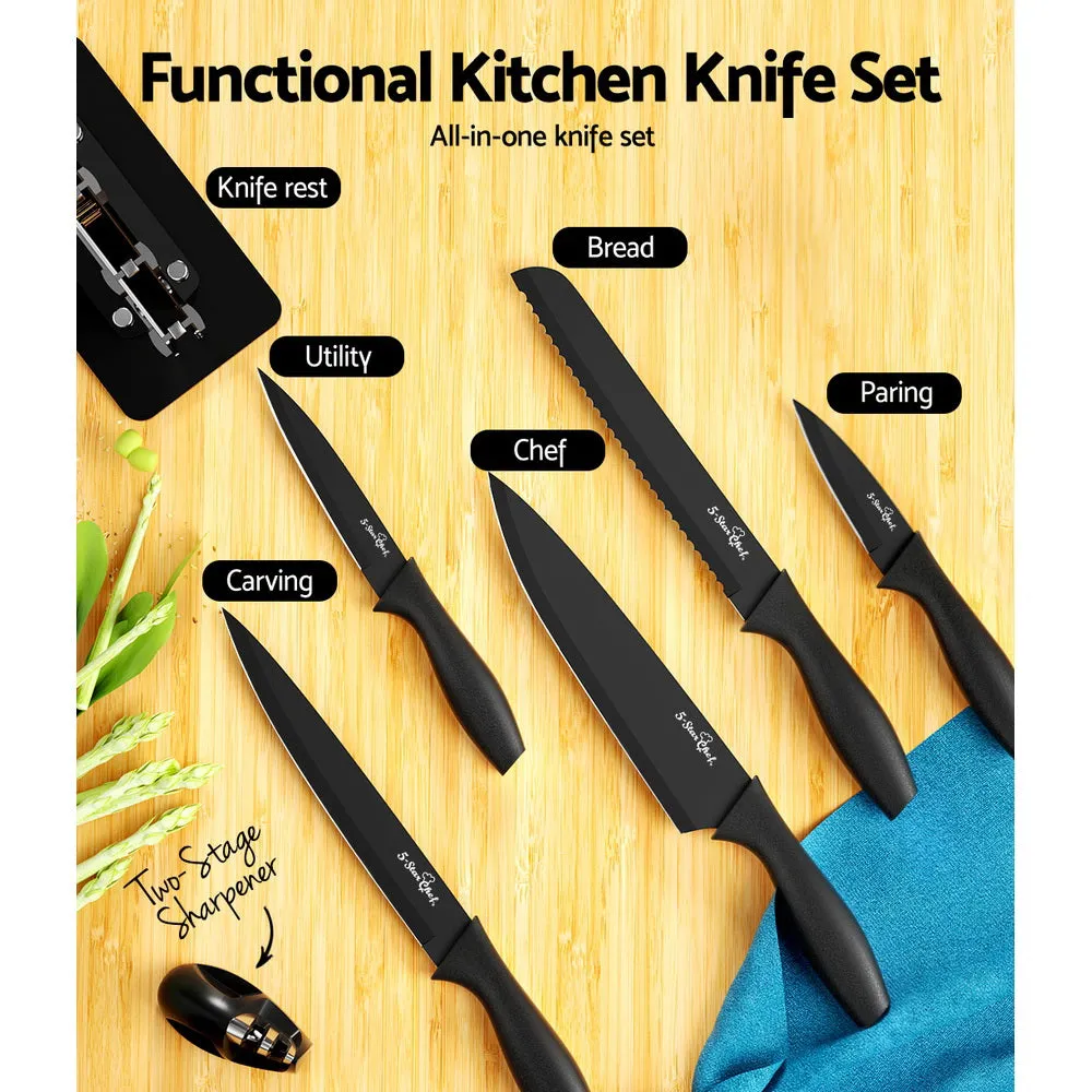 Non-stick Stainless Steel 7PCS Kitchen Knife Set w/Sharpener 5-Star Chef