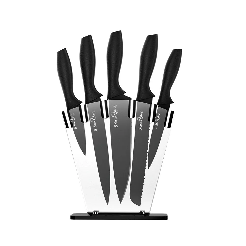 Non-stick Stainless Steel 7PCS Kitchen Knife Set w/Sharpener 5-Star Chef