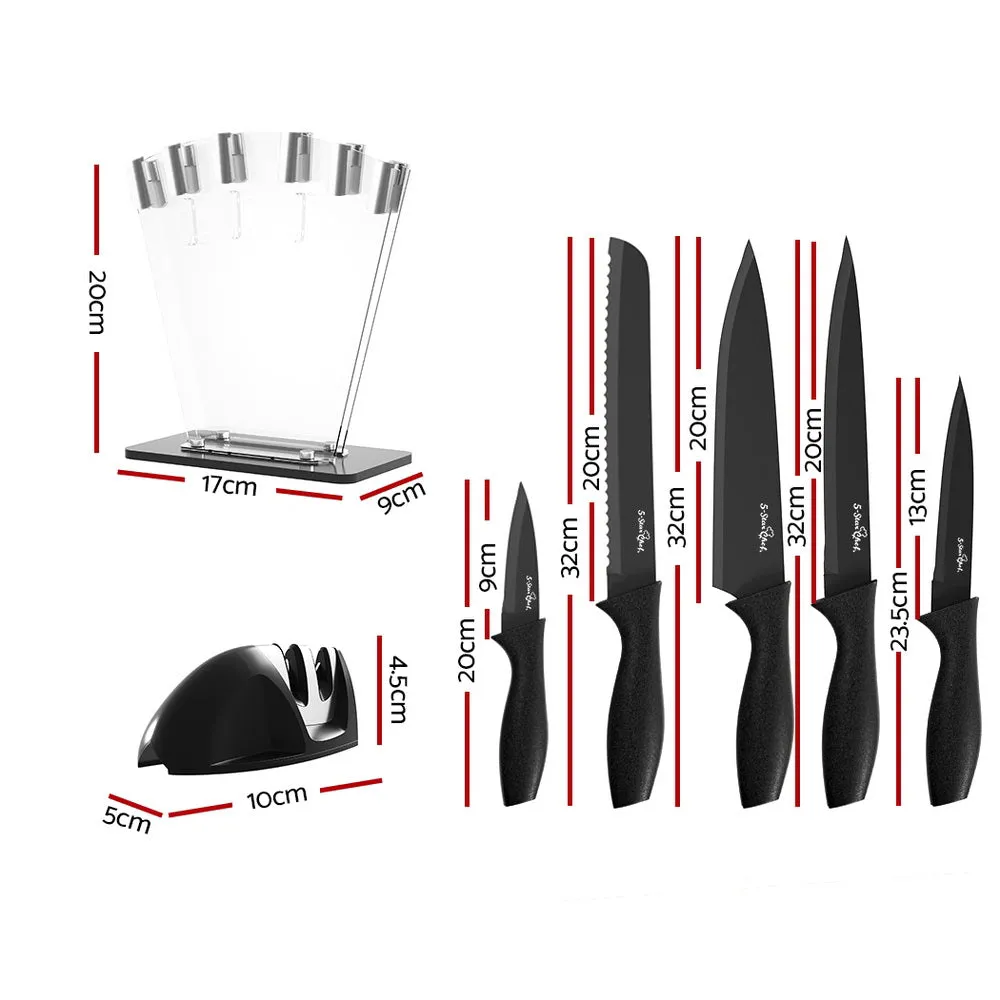 Non-stick Stainless Steel 7PCS Kitchen Knife Set w/Sharpener 5-Star Chef