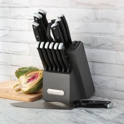 Open Box - Farberware 14pc Knife Block Set Edgekeeper Sharpener Graphite