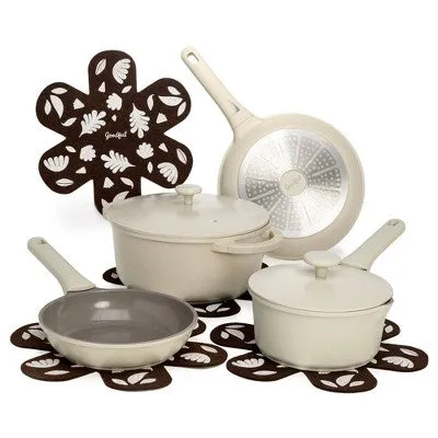 Open Box - Goodful 10pc Cast Aluminum, Ceramic Cookware Set Cream