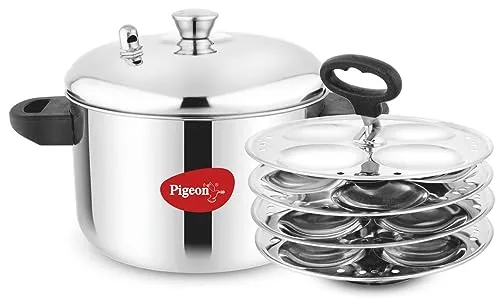 Pigeon Stainless Steel Idly Maker 4 Plates Compatible with Induction and Gas Stove