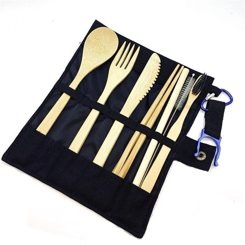 Reusable Bamboo Cutlery Set with Carrying Case