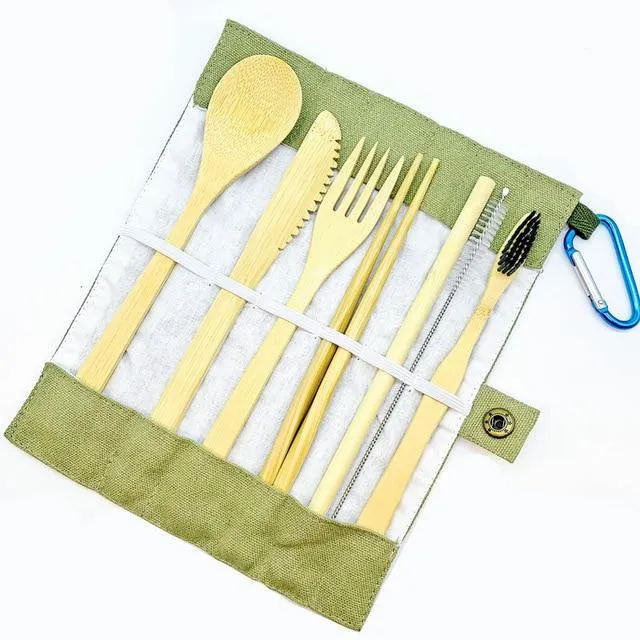 Reusable Bamboo Cutlery Set with Carrying Case