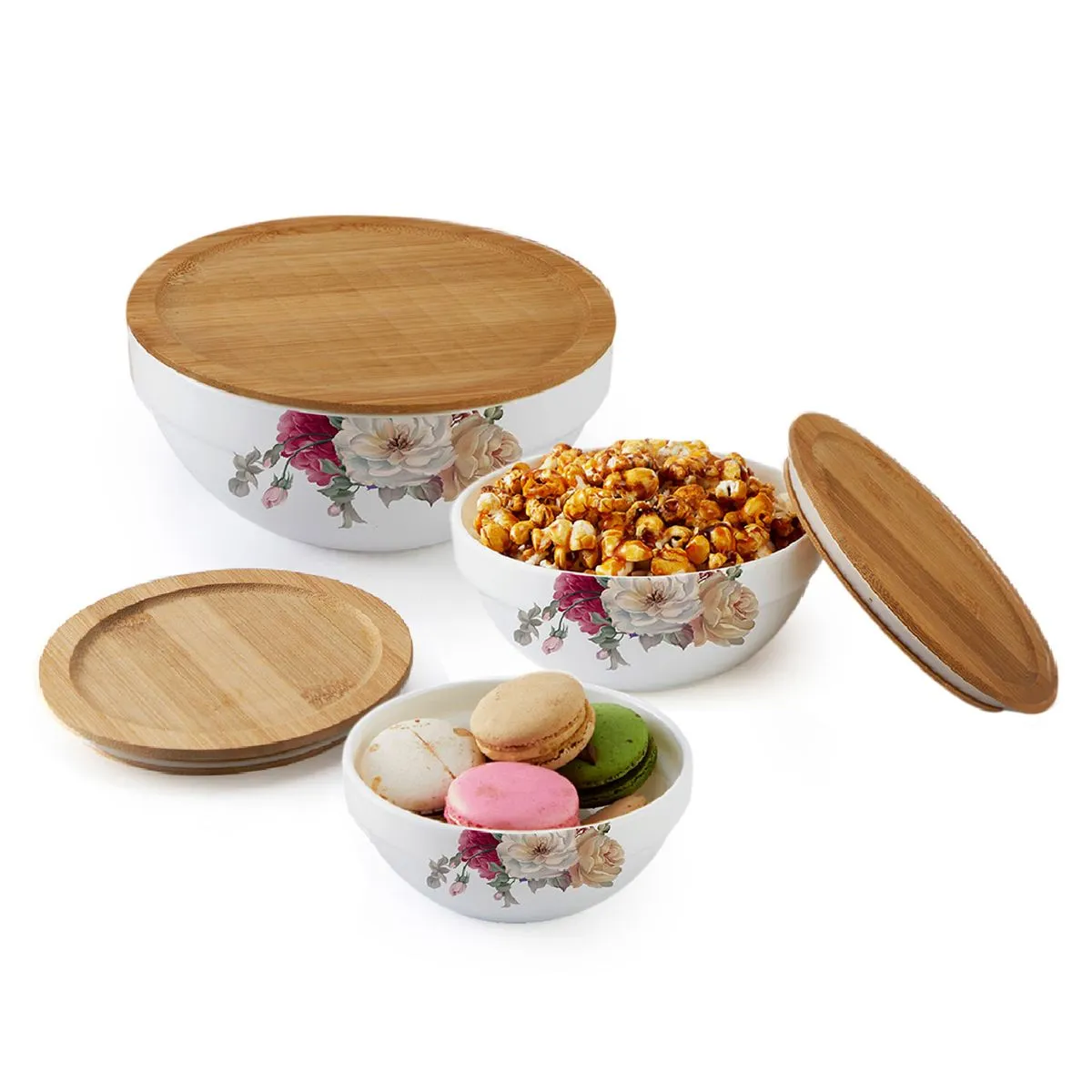 Royale Series Mixing bowls with bamboo lid Gift Set, 3 Pieces