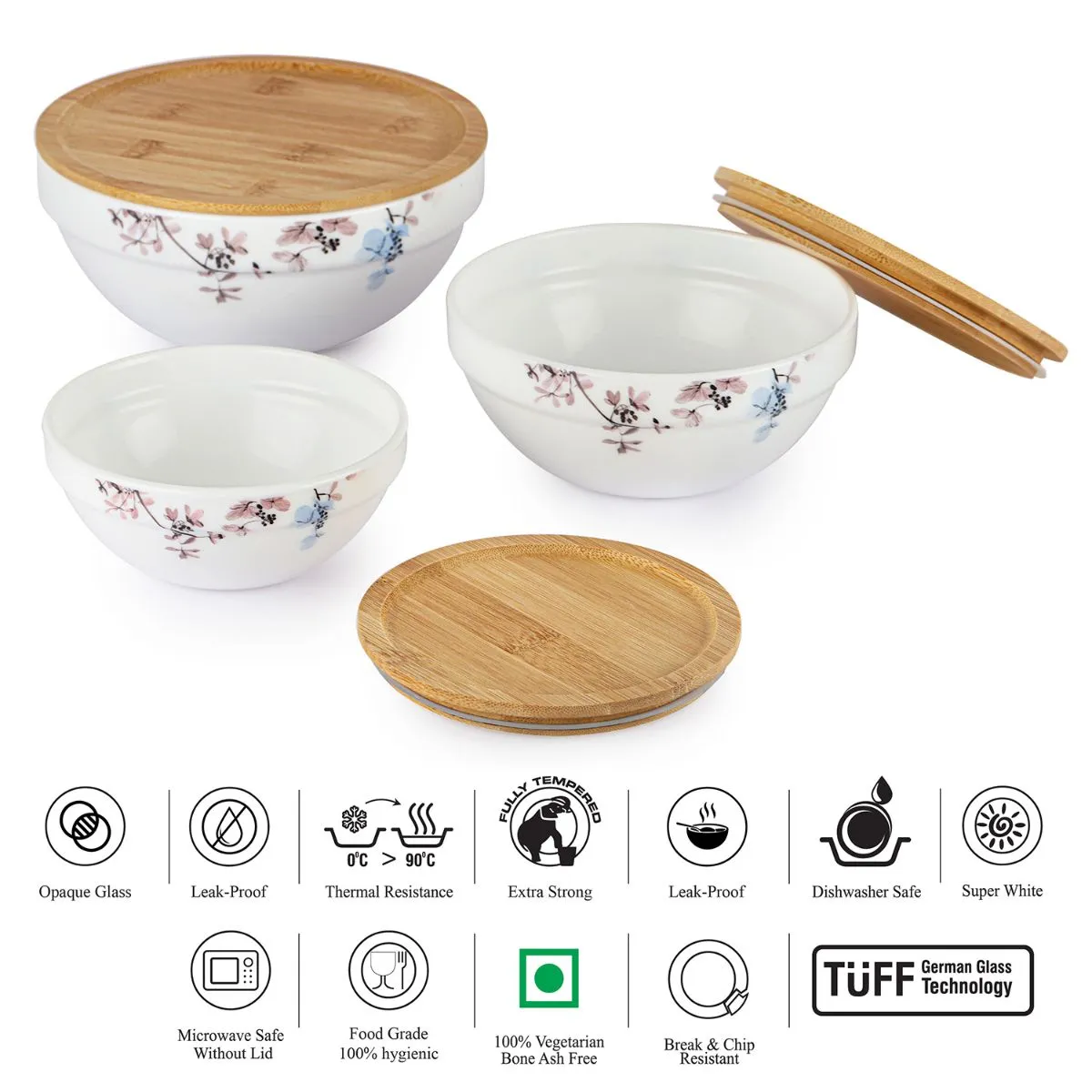 Royale Series Mixing bowls with bamboo lid Gift Set, 3 Pieces