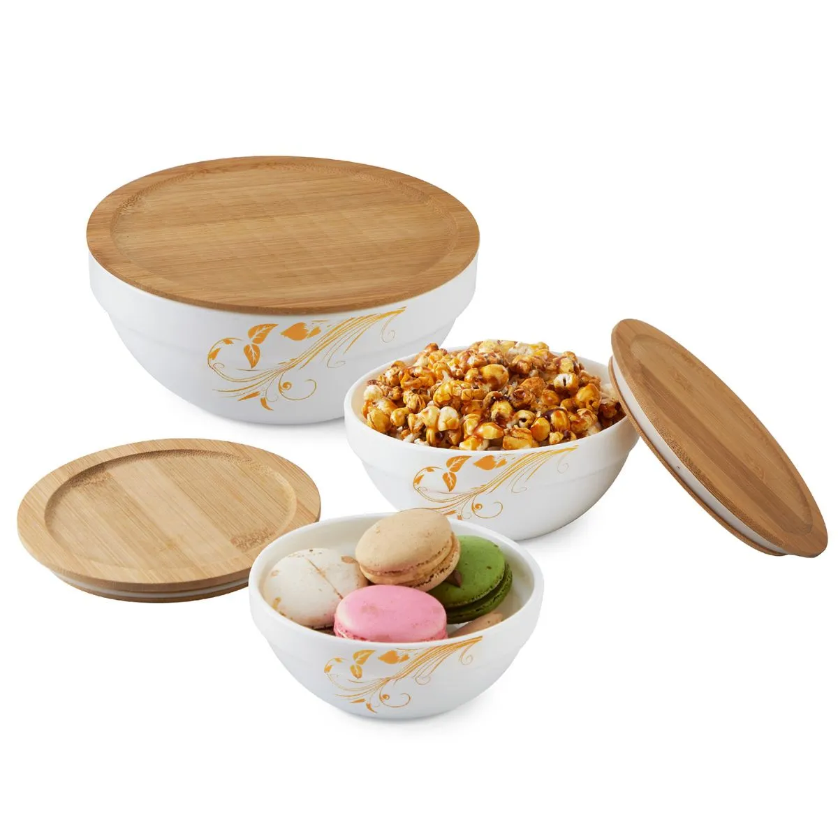 Royale Series Mixing bowls with bamboo lid Gift Set, 3 Pieces