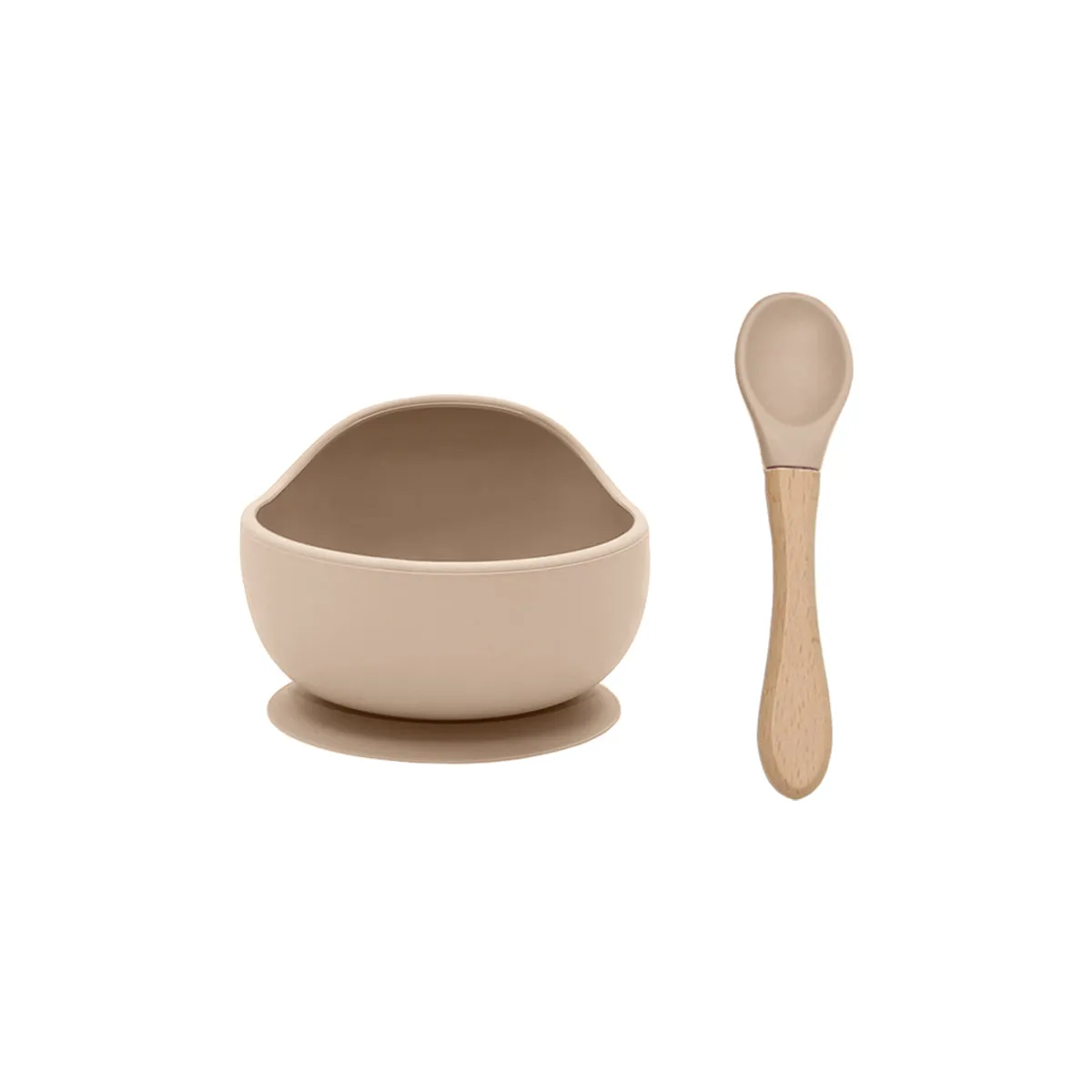 Silicone Bowl & Wooden Spoon Set, Sand