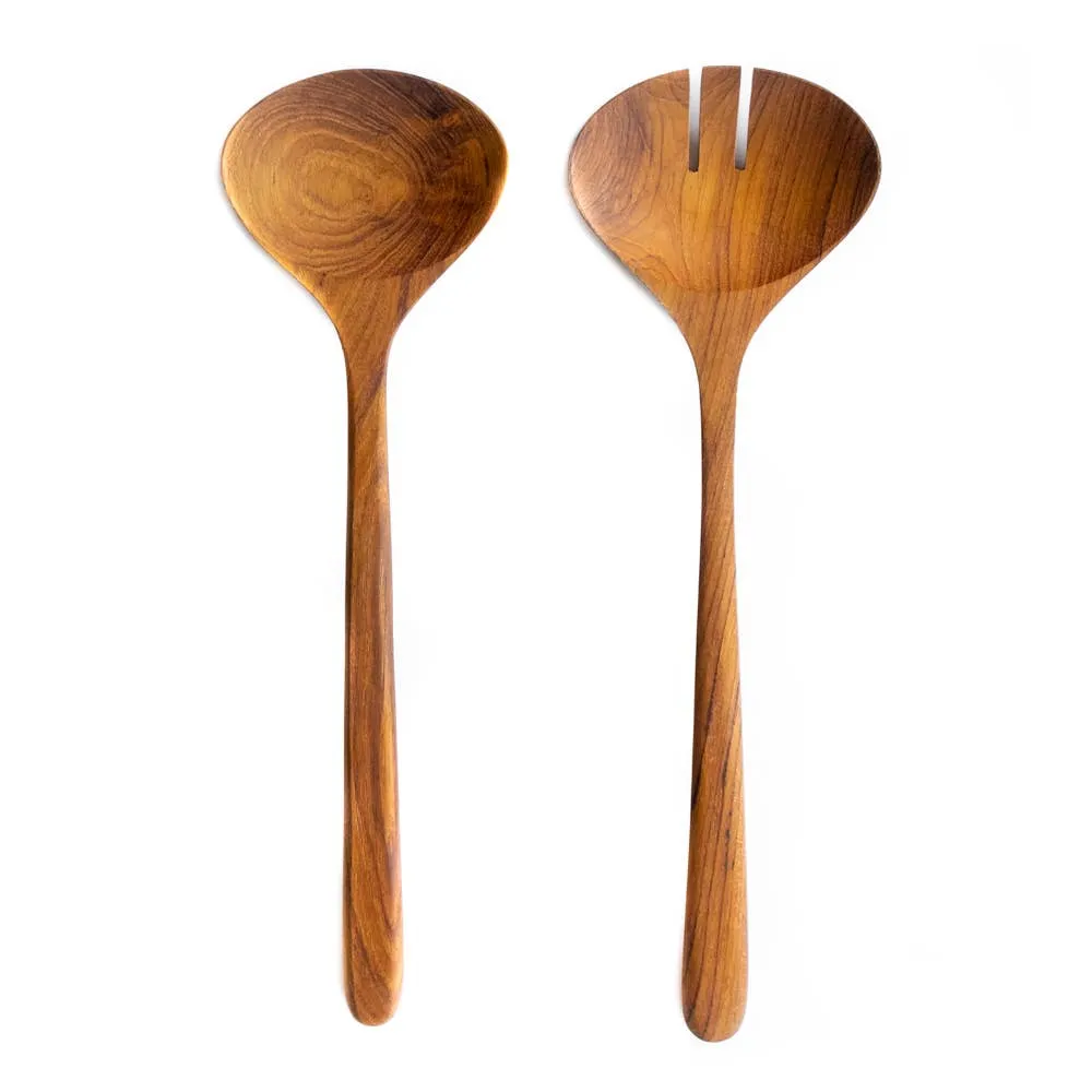 Teak Wooden Salad Servers Set - Salad Spoon Fork Spatula