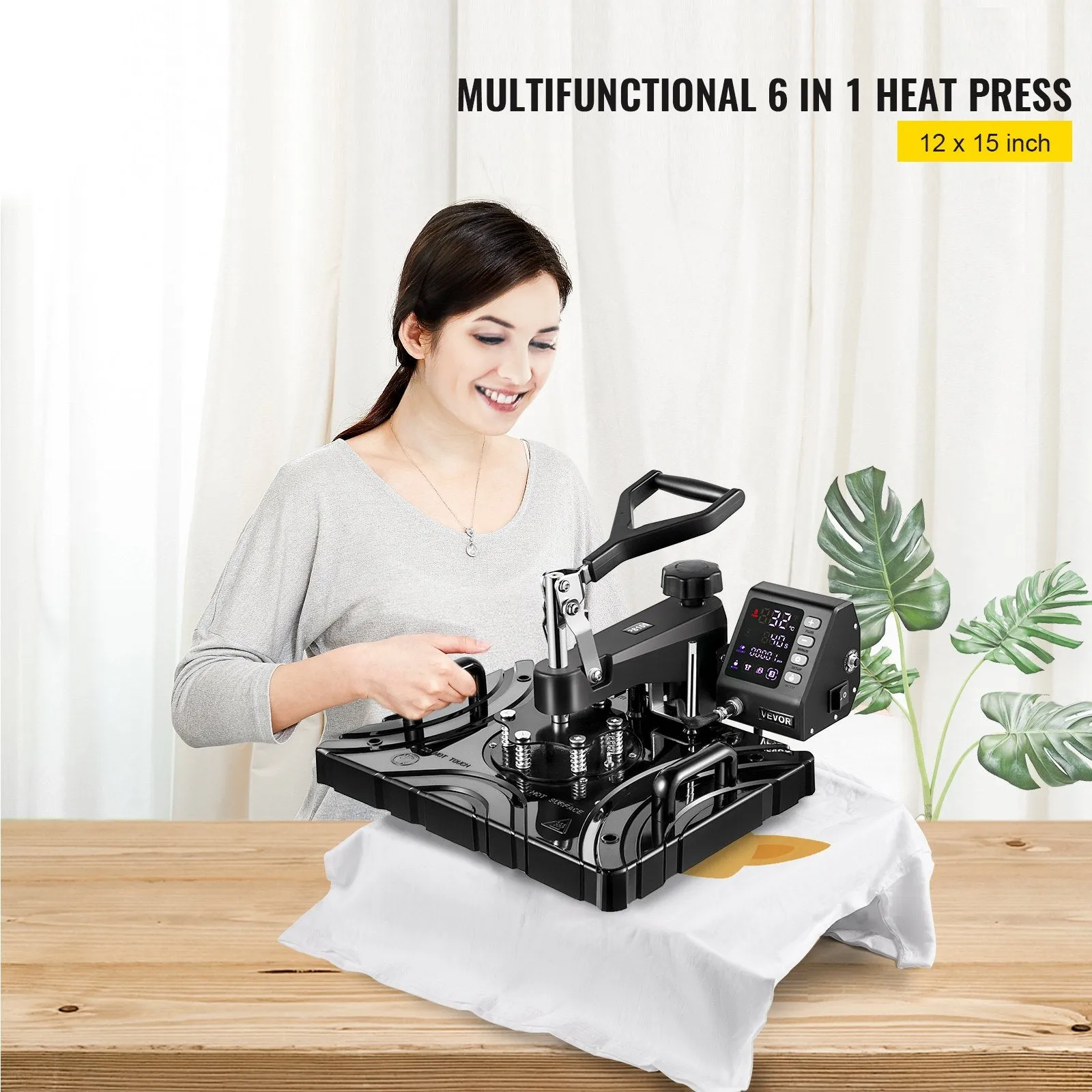 Vevor Heat Press 6-in-1 Sublimation Machine 12" x 15" with Swing Away 800W Black New