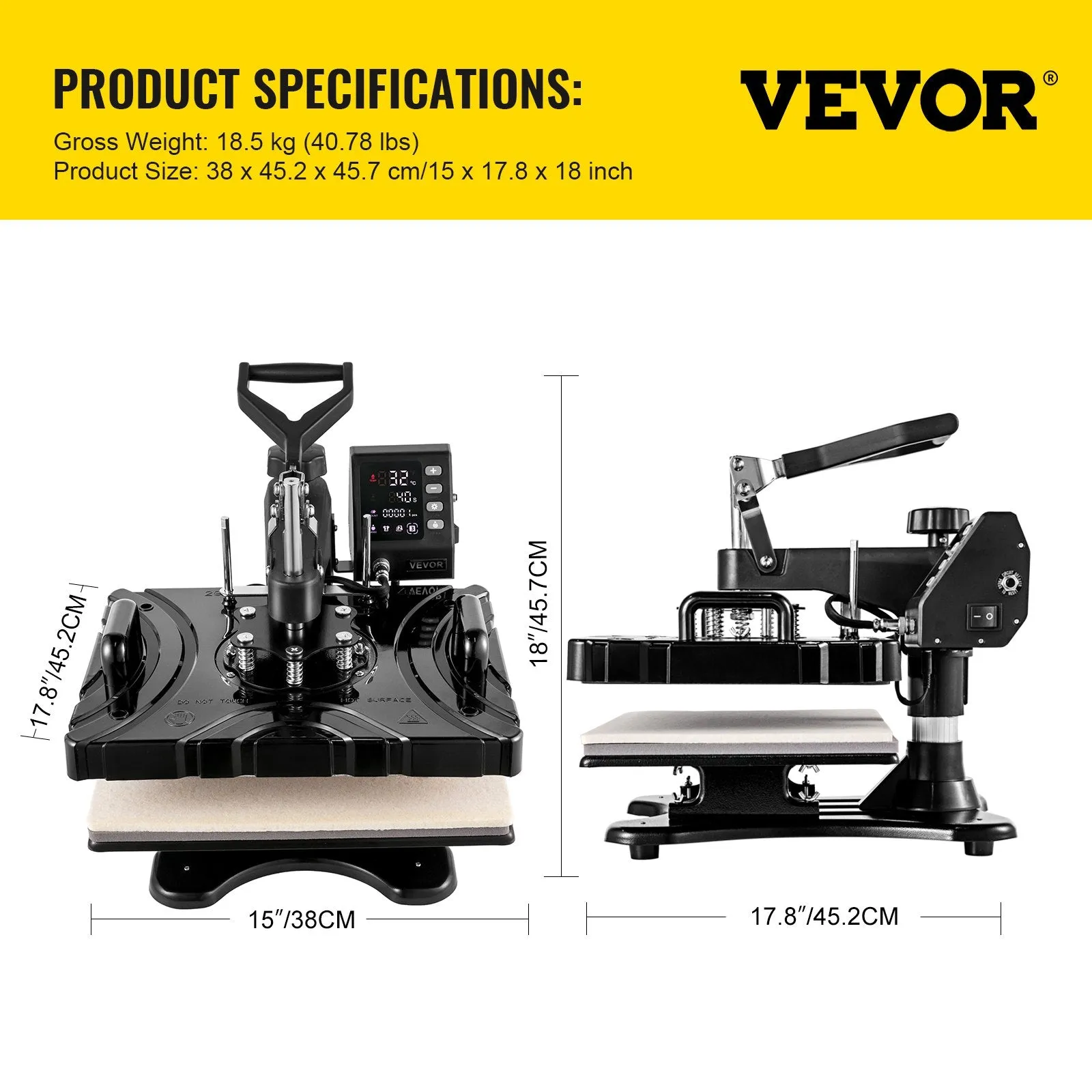 Vevor Heat Press 6-in-1 Sublimation Machine 12" x 15" with Swing Away 800W Black New