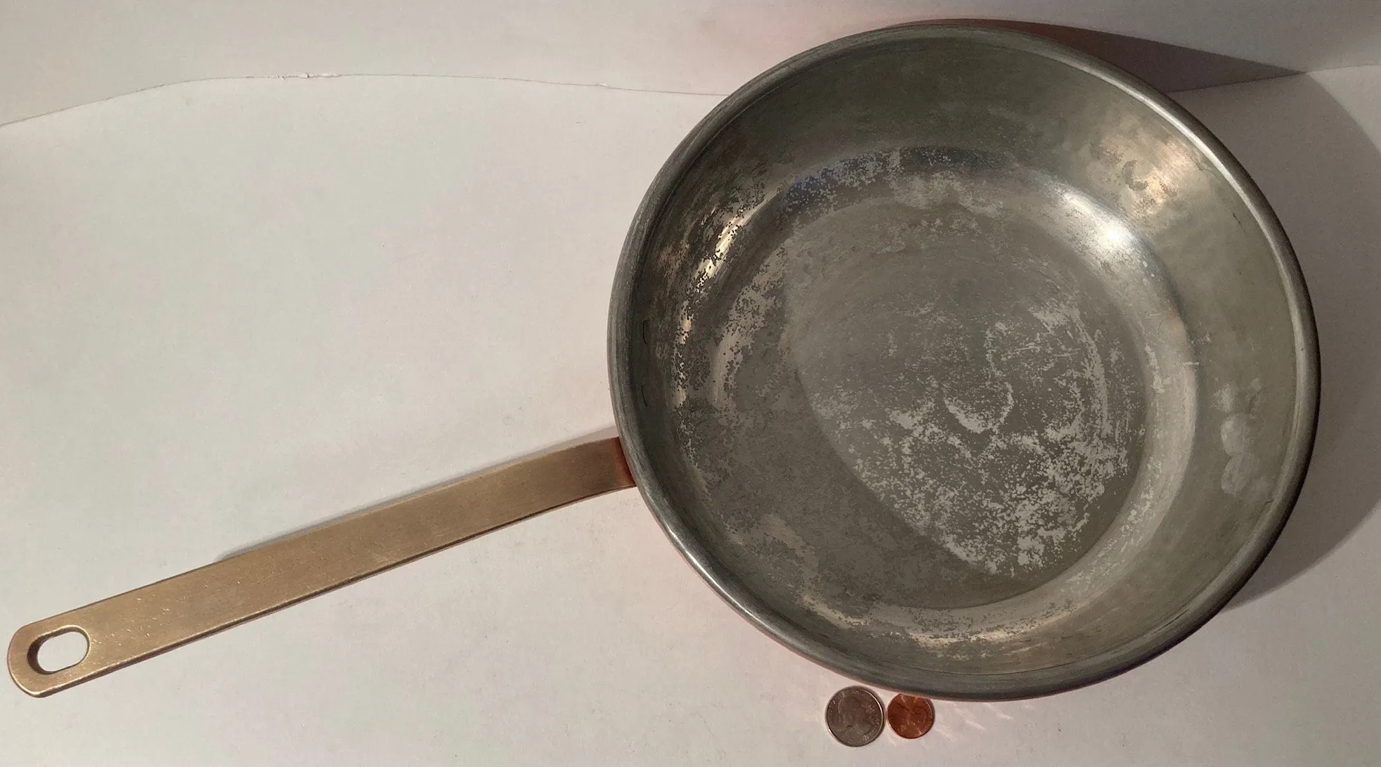 Vintage Copper and Brass Frying Pan, 19 1/2" Long and 10 1/2" x 3" Pan Size, Made in Italy, Quality, Heavy Duty, Weighs 3 1/2 Pounds