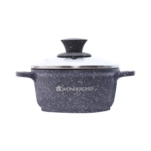 Wonderchef Renewed Granite Die-Cast Non-stick Casserole 16cm (without Lid) | Induction Bottom | Soft-touch Handles | Virgin Grade Aluminium | 3.5mm Thick | PFOA/Heavy Metals Free