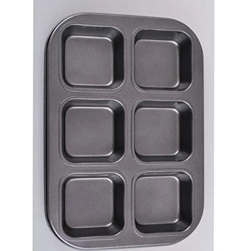 Zollyss Non-Stick Square Baking Pan 6-Cavity Carbon Steel Bread Cake Fondant Cookie Mold Tart Trays Mould Bakeware Tools(Pack of 1,Black)